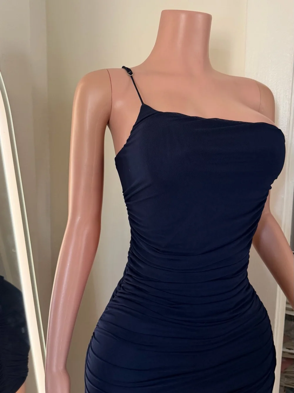 Women’s Navy Ruched Mini Dress with Spaghetti Strap